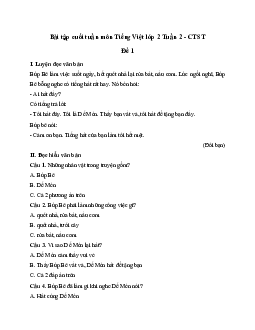 Bài tập cuối tuần lớp 2 môn Tiếng Việt Chân trời sáng tạo - Tuần 2