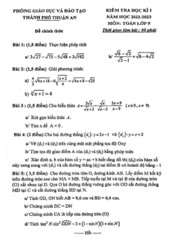 Đề học kì 1 Toán 9 năm 2022 – 2023 phòng GD&ĐT Thuận An – Bình Dương