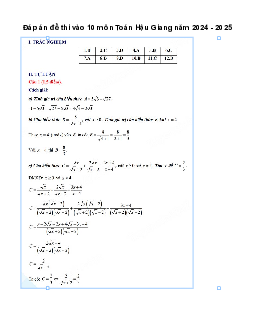 Đề thi tuyển sinh vào 10 môn Toán Sở GD&ĐT Hậu Giang năm 2024 - 2025