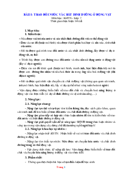 Giáo án KHTN 7 kết nối tri thức bài 31: Trao đổi nước và chất dinh dưỡng ở động vật