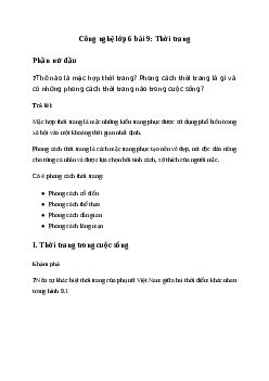 Giải Công nghệ 6 Bài 9: Thời trang | Kết nối tri thức