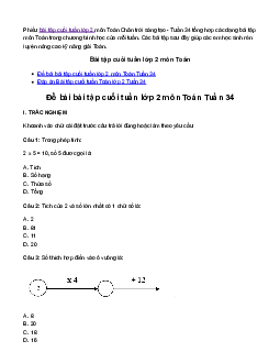 Bài tập cuối tuần lớp 2 môn Toán Chân trời sáng tạo - Tuần 34