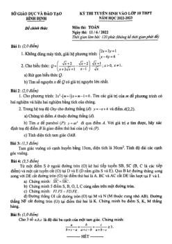 Đề tuyển sinh lớp 10 THPT môn Toán năm 2022 – 2023 sở GD&ĐT Bình Định