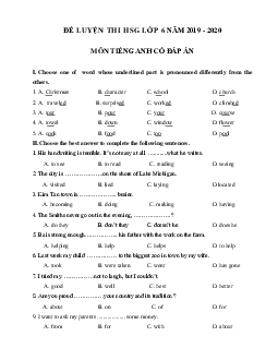 Đề thi thử học sinh giỏi lớp 6 môn tiếng Anh năm 2019 - 2020 số 3