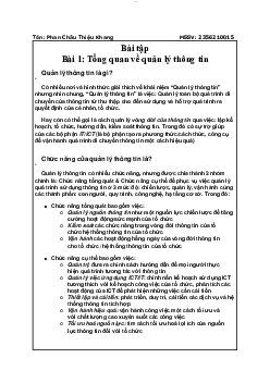 Bài tập tổng quan về quản lý thông tin  | Thông tin học đại cương | Đại học Khoa học Xã hội và Nhân văn, Đại học Quốc gia Thành phố HCM