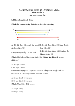 Đề thi giữa học kì 1 môn Toán 3 năm 2023 - 2024 (Đề 1) | Cánh diều