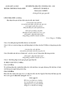 Đề kiểm tra học kì 1 văn 10 THPT Phan Ngọc Hiển 2021-2022 (Có đáp án)