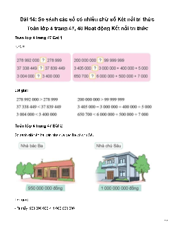 Toán lớp 4 Bài 14: So sánh các số có nhiều chữ số Kết nối tri thức