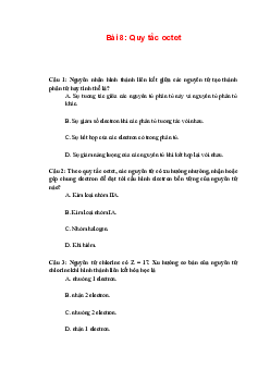 Trắc nghiệm Hóa 10 Bài 8: Quy tắc octet | Chân trời sáng tạo