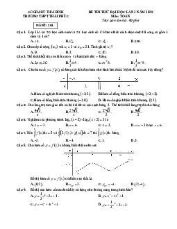 Đề thi thử Đại học lần 3 năm 2020 môn Toán trường THPT Thái Phúc – Thái Bình