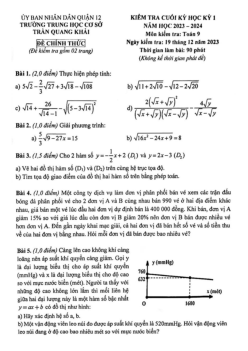Đề cuối kỳ 1 Toán 9 năm 2023 – 2024 trường THCS Trần Quang Khải – TP HCM