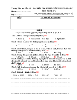 Đề thi học kì 2 môn Toán lớp 5 trường Tiểu học Cẩm Vũ, Hải Dương năm 2016 - 2017