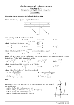 Đề học kỳ 1 Toán 12 năm 2022 – 2023 trường Nguyễn Thị Minh Khai – Hà Nội