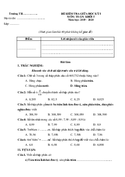 Đề thi giữa học kì 1 môn Toán lớp 5 theo Thông tư 22 năm 2019 - 2020