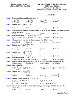 Đề thi giữa kì 2 Toán 11 năm 2020 – 2021 trường Lương Thế Vinh – Hà Nội