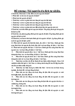 Đề cương môn Tài nguyên du lịch tự nhiên | Đại học Văn hóa Hà Nội