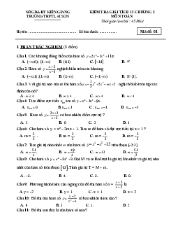 Đề kiểm tra Giải tích 12 chương 1 năm 2018 – 2019 trường THPT Lại Sơn – Kiên Giang