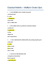 Classical models MC quiz 1 - Key concepts and answers | Trường Đại học Công nghệ thông tin và Truyền thông Việt Hàn, Đại học Đà Nẵng