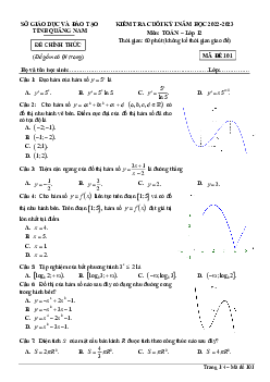 Đề kiểm tra cuối kỳ 1 Toán 12 năm 2022 – 2023 sở GD&ĐT Quảng Nam