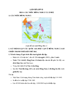 Lịch Sử 12 bài 4: Các nước Đông Nam Á và Ấn Độ