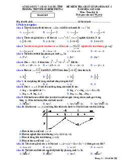Đề kiểm tra học kỳ 1 Toán 12 năm học 2017 – 2018 trường THPT Phan Đình Phùng – Hà Tĩnh