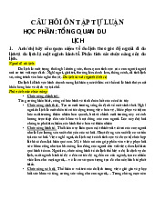 CÂU HỎI ÔN TẬP TỰ LUẬN - Đề cương môn TỔNG QUAN DU LỊCH. Môn Tổng quan du lịch | Đại học Trường Đại học Phenika.