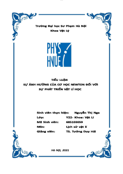 Sự phát triển của cơ học Newton | Đại học Sư Phạm Hà Nội