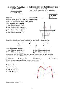 Đề kiểm tra học kì 1 Toán 12 năm 2019 – 2020 sở GD&ĐT Bình Phước