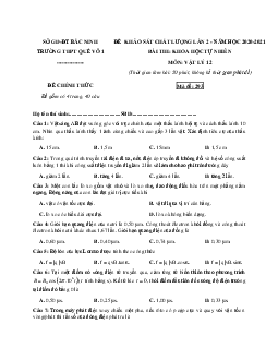 Đề thi thử THPT Quốc gia 2021 môn Vật Lí trường THPT Quế Võ 1 lần 2 (có đáp án)