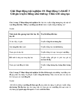 Giải Hoạt động trải nghiệm 10: Hoạt động 1 chủ đề 3 Chân Trời Sáng Tạo