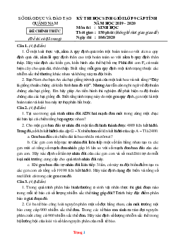 Đề thi HSG môn Sinh học 9 Sở GD Quảng Nam 2019-2020 (có đáp án)