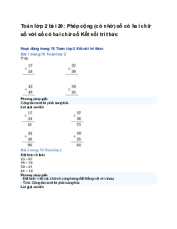 Toán lớp 2 bài 20: Phép cộng (có nhớ) số có hai chữ số với số có hai chữ số | Kết nối tri thức