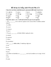 Đề thi học kỳ 2 môn Tiếng Anh lớp 8 năm học 2024 - 2025 | Bộ sách Friends Plus