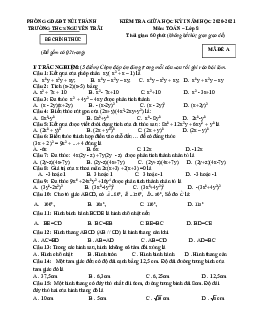 Đề thi giữa kỳ 1 Toán 8 năm 2020 – 2021 trường THCS Nguyễn Trãi – Quảng Nam