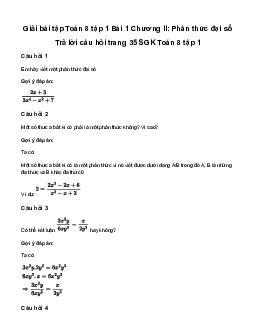 Giải Toán 8 Bài 1: Phân thức đại số | Cánh diều