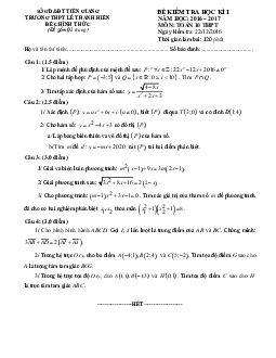 Đề thi HK1 Toán 10 năm học 2016 – 2017 trường THPT Lê Thanh Hiền – Tiền Giang