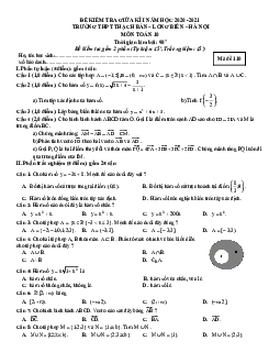 Đề kiểm tra giữa kì 1 Toán 10 năm 2020 – 2021 trường THPT Thạch Bàn – Hà Nội