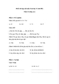 Phiếu bài tập cuối tuần Toán 3 - Tuần 12 (nâng cao) |  Cánh Diều