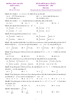 Đề ôn thi cuối kỳ 2 Toán 12 năm 2022 – 2023 trường chuyên Thăng Long – Lâm Đồng