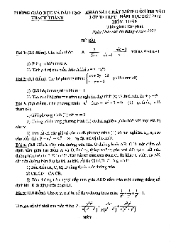 Đề KSCL Toán thi vào lớp 10 năm 2021 – 2022 phòng GD&ĐT Thạch Thành – Thanh Hóa