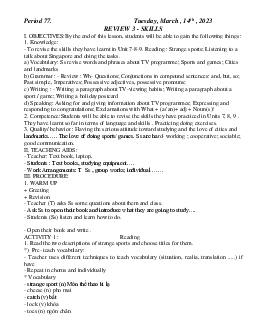 Giáo án Tiếng Anh 6 sách Global Success HK2 Tuần 27