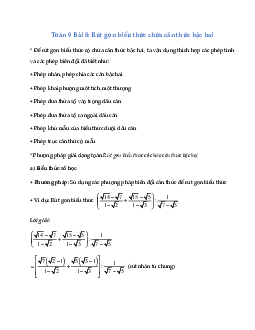 Toán 9 Bài 8: Rút gọn biểu thức chứa căn thức bậc hai