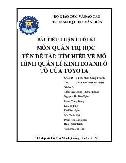 Tìm hiểu về mô hình quản lí kinh doanh ô tô của Toyota | Tiểu luận môn Quản trị học