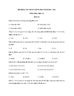 Đề thi khảo sát chất lượng đầu năm lớp 10 môn Hóa 2020 - 2021 - Đề 10