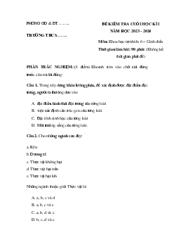 Đề thi học kì 1 môn Khoa học tự nhiên 6 năm 2023 - 2024 sách Cánh diều | Đề 1