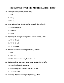 Đề ôn thi học kì 1 môn Khoa học lớp 5