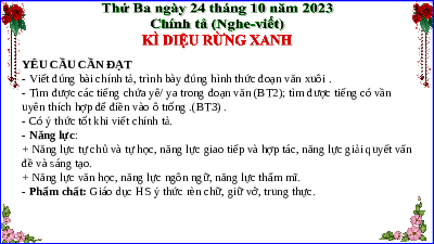 Giáo án điện tử Tiếng Việt 5 Chính tả (nghe - viết) Cánh diều:  Kì diệu rừng xanh
