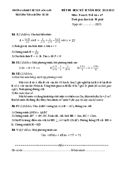 Đề học kỳ 2 Toán 8 năm 2022 – 2023 trường THCS Đông Xuân – Hà Nội
