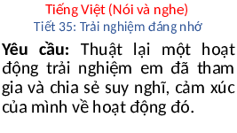 Giáo án điện tử Tiếng Việt 4 Cánh diều: Trải nghiệm đáng nhớ (Tiết 35)