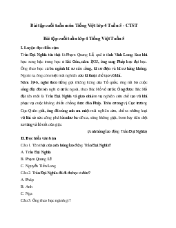 Giải Bài tập cuối tuần lớp 4 môn Tiếng Việt Chân trời sáng tạo - Tuần 5